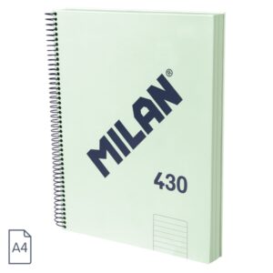 Milan 430 Since 1918 Cuaderno A4 con Espiral - Papel a Lineas de 7mm - 120 Hojas de 95g - Tapa Dura - Color Menta