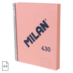 Milan 430 Since 1918 Cuaderno A4 con Espiral - Papel a Lineas de 7mm - 120 Hojas de 95g - Tapa Dura - Color Rosa