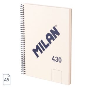 Milan 430 Since 1918 Cuaderno A5 con Espiral - Hojas Blancas - 80 Hojas de 95g - Tapa Dura - Color Beige