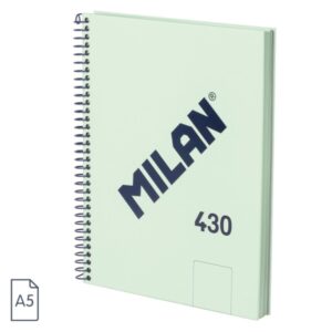 Milan 430 Since 1918 Cuaderno A5 con Espiral - Hojas Blancas - 80 Hojas de 95g - Tapa Dura - Color Menta