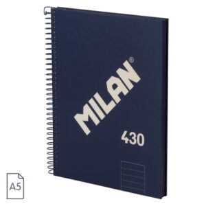 Milan 430 Since 1918 Cuaderno A5 con Espiral - Papel a Lineas de 7mm - 80 Hojas de 95g - Tapa Dura - Color Azul
