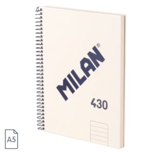 Milan 430 Since 1918 Cuaderno A5 con Espiral - Papel a Lineas de 7mm - 80 Hojas de 95g - Tapa Dura - Color Beige