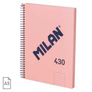 Milan 430 Since 1918 Cuaderno A5 con Espiral - Papel a Lineas de 7mm - 80 Hojas de 95g - Tapa Dura - Color Rosa