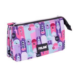 Milan Aliens 2 Estuche Portatodo - 5 Compartimentos - 22x12x4cm - Color Rosa