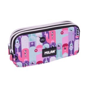 Milan Aliens 2 Estuche Portatodo - Cremallera - 3 Compartimentos - 22x11x6.5cm - Color Rosa