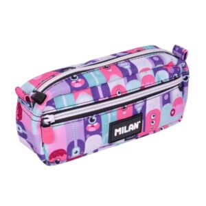 Milan Aliens 2 Estuche Portatodo - Rectangular - 2 Cremalleras - 21x8.5x6.1cm - Color Rosa