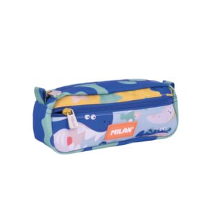 Milan Blue Odyssey Estuche Portatodo - Rectangular - 2 Cremalleras - 21x8.5x6.1cm - Multicolor