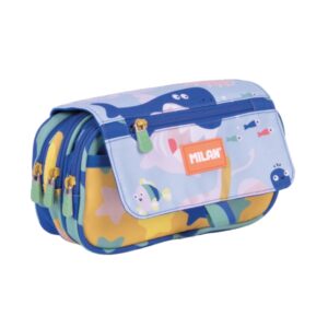Milan Blue Odyssey Estuche Portatodo con Solapa - Cremallera - 4 Compartimentos - 13x24x10cm - Multicolor