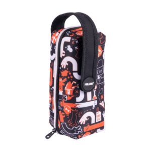 Milan Fingers Pack de 4 Estuches con Goma de Borrar - Sacapuntas - Lapiz - 3 Boligrafos - Regla - 12 Lapices de Colores - 12 Rotuladores
 - Color Naranja