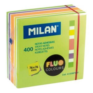 Milan Fluo Pack de 400 Notas Adhesivas - Colores Neon - 76x76mm - Color Verde