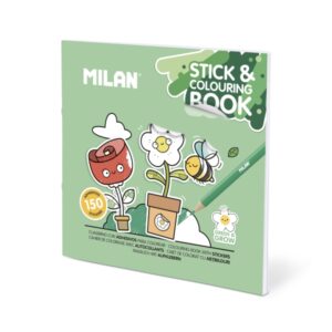 Milan Green and Grow Cuaderno para Colorear - con Adhesivos - 140g - 21x21cm - Colores Surtidos