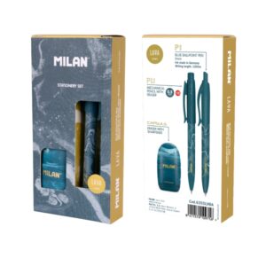 Milan Lava Pack de Boligrafo + Portaminas 0.5mm + Afilaborra - Caja de Regalo - Color Azul