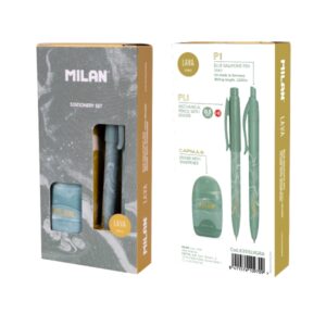 Milan Lava Pack de Boligrafo + Portaminas 0.5mm + Afilaborra - Caja de Regalo - Color Verde