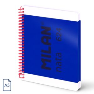 Milan Nata 624 Cuaderno A5 con Espiral - Hojas Blancas - 80 Hojas de 95g - Tapa Dura - Color Azul Marino