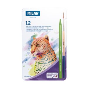 Milan Pack de 12 Lapices de Colores Acuarelables - Caja Metalica - Todo Mina - Incluye Pincel - Colores Surtidos