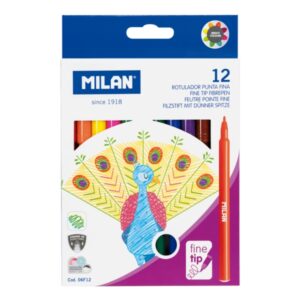 Milan Pack de 12 Rotuladores - Tinta al Agua - Punta Fina 2mm - 154mm - Colores Surtidos