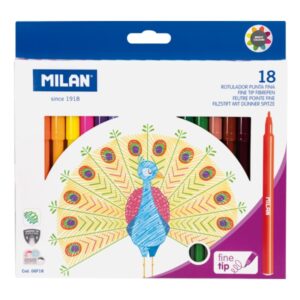Milan Pack de 18 Rotuladores - Tinta al Agua - Punta Fina 2mm - 154mm - Colores Surtidos