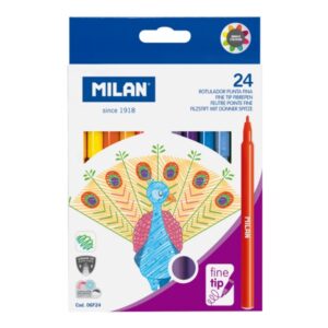 Milan Pack de 24 Rotuladores - Tinta al Agua - Punta Fina 2mm - 154mm - Colores Surtidos