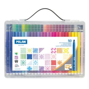 Milan Pack de 50 Rotuladores - Maletin de Transporte - Punta Conica de 5mm - Colores Surtidos