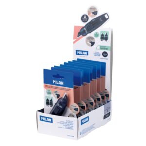 Milan Stick 1918 Expositor con 8 Blisters de Cuters - Hoja Ceramica Reemplazable - Bloqueo de Seguridad - Ergonomico - Color Azul