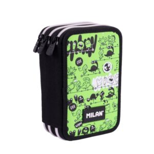 Milan Tandem 2 Plumier de 3 Pisos con Contenido Surtido - 19.5x13x7.5cm - Color Verde