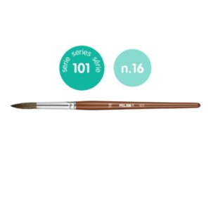 Milan 101 Pack de 6 Pinceles Escolares Redondos Numero 16 - Bolsa con Colgador - Pelo de Cabra y Sintetico - Color Madera Oscuro