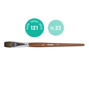 Milan 121 Pack de 3 Pinceles Escolares Planos Numero 22 - Bolsa con Colgador - Pelo de Cabra y Sintetico - Color Madera Oscuro