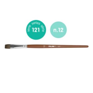 Milan 121 Pack de 6 Pinceles Escolares Planos Numero 12 - Bolsa con Colgador - Pelo de Cabra y Sintetico - Color Madera Oscuro