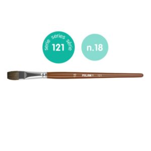 Milan 121 Pack de 6 Pinceles Escolares Planos Numero 18 - Bolsa con Colgador - Pelo de Cabra y Sintetico - Color Madera Oscuro
