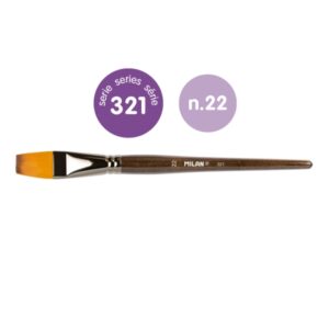 Milan 321 Pack de 2 Pinceles Planos Numero 22 - Bolsa con Colgador - Pelo Sintetico - Color Madera Oscuro