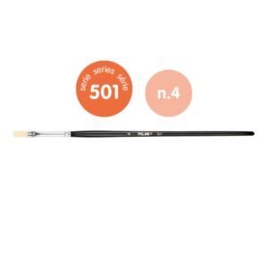 Milan 501 Pack de 6 Pinceles Planos Numero 4 - Bolsa con Colgador - Cerda Natural - Color Negro