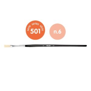 Milan 501 Pack de 6 Pinceles Planos Numero 6 - Bolsa con Colgador - Cerda Natural - Color Negro
