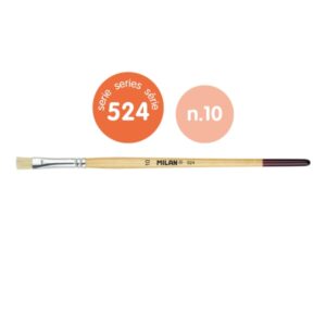 Milan 524 Pack de 6 Pinceles Planos Numero 10 - Bolsa con Colgador - Cerda Natural - Mango Corto - Color Madera Claro