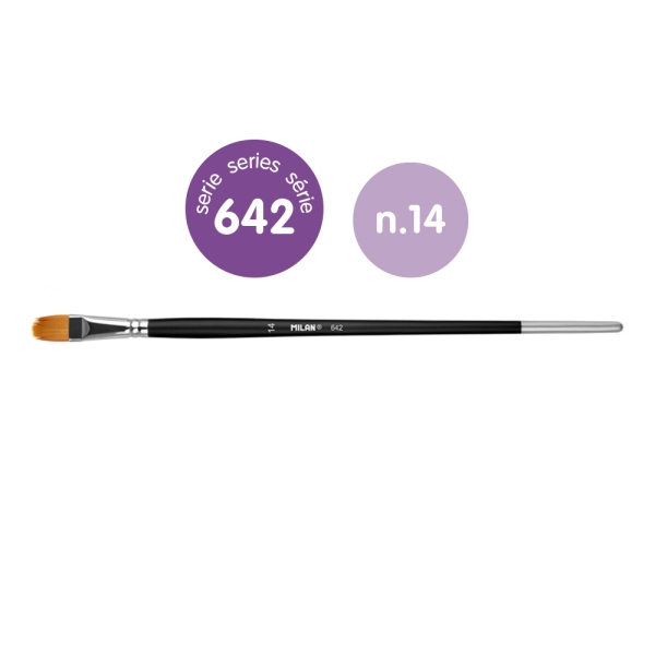 Milan 612 Premium Synthetic Pack de 3 Pinceles Lengua de Gato Numero 14 - Bolsa con Colgador - Pelo Sintetico - Mango Largo - Color Madera Oscuro