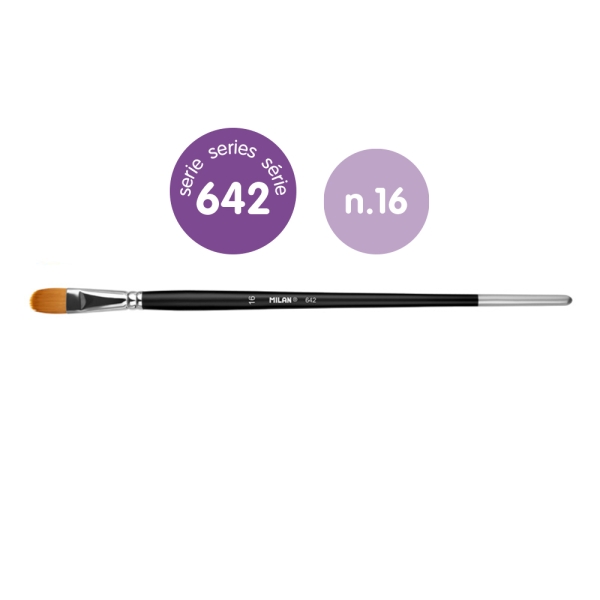 Milan 612 Premium Synthetic Pack de 3 Pinceles Lengua de Gato Numero 16 - Bolsa con Colgador - Pelo Sintetico - Mango Largo - Color Madera Oscuro