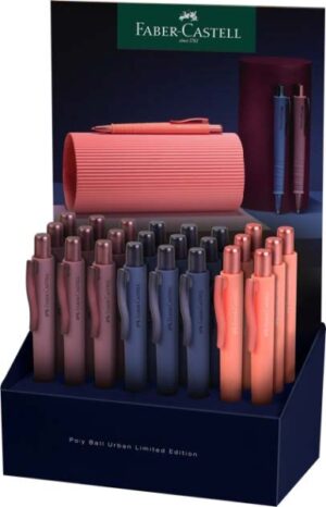 Faber-Castell Poly Ball Urban Limited Edition Expositor con 24 Boligrafos Retractiles XB - Forma Triangular Ergonomica - Suave al Tacto - Colores Surtidos