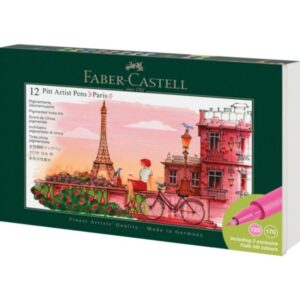 Faber-Castell Pitt Artist Pen Brush City Collection Paris Estuche con 12 Rotuladores Punta Pincel - Tinta Pigmentada - Alta Resistencia a la Luz - No Traspasa el Papel - Colores Surtidos