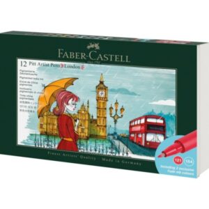 Faber-Castell Pitt Artist Pen Brush City Collection London Estuche con 12 Rotuladores Punta Pincel - Tinta Pigmentada - Alta Resistencia a la Luz - No Traspasa el Papel - Colores Surtidos