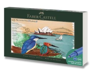 Faber-Castell Pitt Artist Pen Brush City Collection Sydney Estuche con 12 Rotuladores Punta Pincel - Tinta Pigmentada - Alta Resistencia a la Luz - No Traspasa el Papel - Colores Surtidos