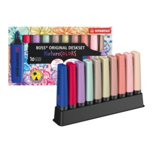 Stabilo Boss Naturecolors Pack de 10 Marcadores con Base para Escritorio - Incluye los 4 Nuevos Colores Wildflower - Trazo entre 2 y 5mm - Tinta con Base de Agua - Colores Surtidos