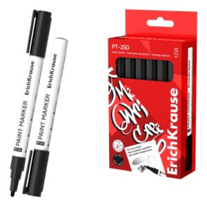 Erichkrause PT-250 Marcador de Pintura - Punta en Forma de Bala - Trazo de 1-2mm - Sistema de Suministro de Tinta de Valvula - Tinta Base de Aceite - Cuerpo de Aluminio Resistente - Color Negro