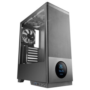 Tacens Sagitta20 Torre ATX - Pantalla de Monitoreo Integrado - 3 Ventiladores de 120mm - Ventana de Cristal Tempado - Malla Antipolvo Frontal - Color Negro