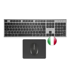 Tacens Zenith Combo Pack Inalabrico de Teclado Completo + Raton y Alfombrilla - Disposicion Italiana QWERTY IT - Teclas Silenciosas de Perfil Bajo - Sensor de 3200dpi - Conexion Dual Link 2.4GHz - Switches HUANO - Color Negro