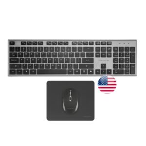 Tacens Zenith Combo Pack Inalabrico de Teclado Completo + Raton y Alfombrilla - Disposicion Internacional QWERTY US - Teclas Silenciosas de Perfil Bajo - Sensor de 3200dpi - Conexion Dual Link 2.4GHz - Switches HUANO - Color Negro