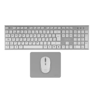Tacens Zenith Combo Pack Inalabrico de Teclado Completo + Raton y Alfombrilla - Disposicion QWERTY ES - Teclas Silenciosas de Perfil Bajo - Sensor de 3200dpi - Conexion Dual Link 2.4GHz - Switches HUANO - Color Blanco