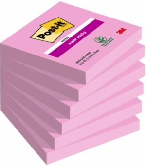 Post-It Pack de 6 Blocs de 100 Notas Adhesivas Reposicionables - Forma Cuadrada - 76x76mm - Color Rosa