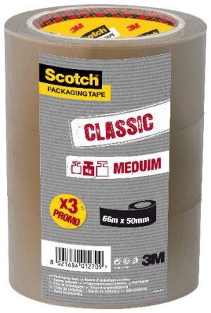 Scotch Classic Pack con 3 Precintos de Embalaje 50mm x 66m - Color Marron