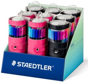 Staedtler Triplus Fineliner 334 Expositor con 9 Packs Enrollables de 20 Rotuladores Punta Fina - Trazo 0.3 mm aprox. - Tinta Base de Agua - 97% de Plastico Reciclado - Colores Surtidos