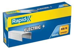 Rapid Strong Caja de 5000 Grapas 66/6 Electric - Para Grapar hasta 20 Hojas - Alambre Reforzado Galvanizado - Patilla de 6mm
