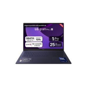 LG Gram Pro 16Z90TS-G.AU99B Portatil 16" Intel Core Ultra 9 288V - 32GB - 1TB SSD - AI Copilot+ - Wifi7 - Windows 11 Home - Color Negro - Teclado QWERTY (ES)